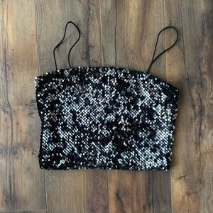 Garage Black Sequin Spaghetti Strap Mini Top XS Party Festival
